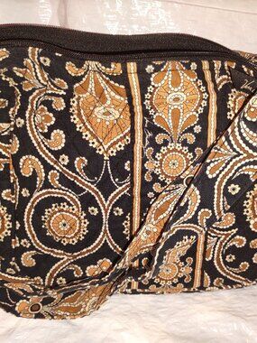 VERA BRADLEY Black and Caramel Print Adjustable Hobo Bag